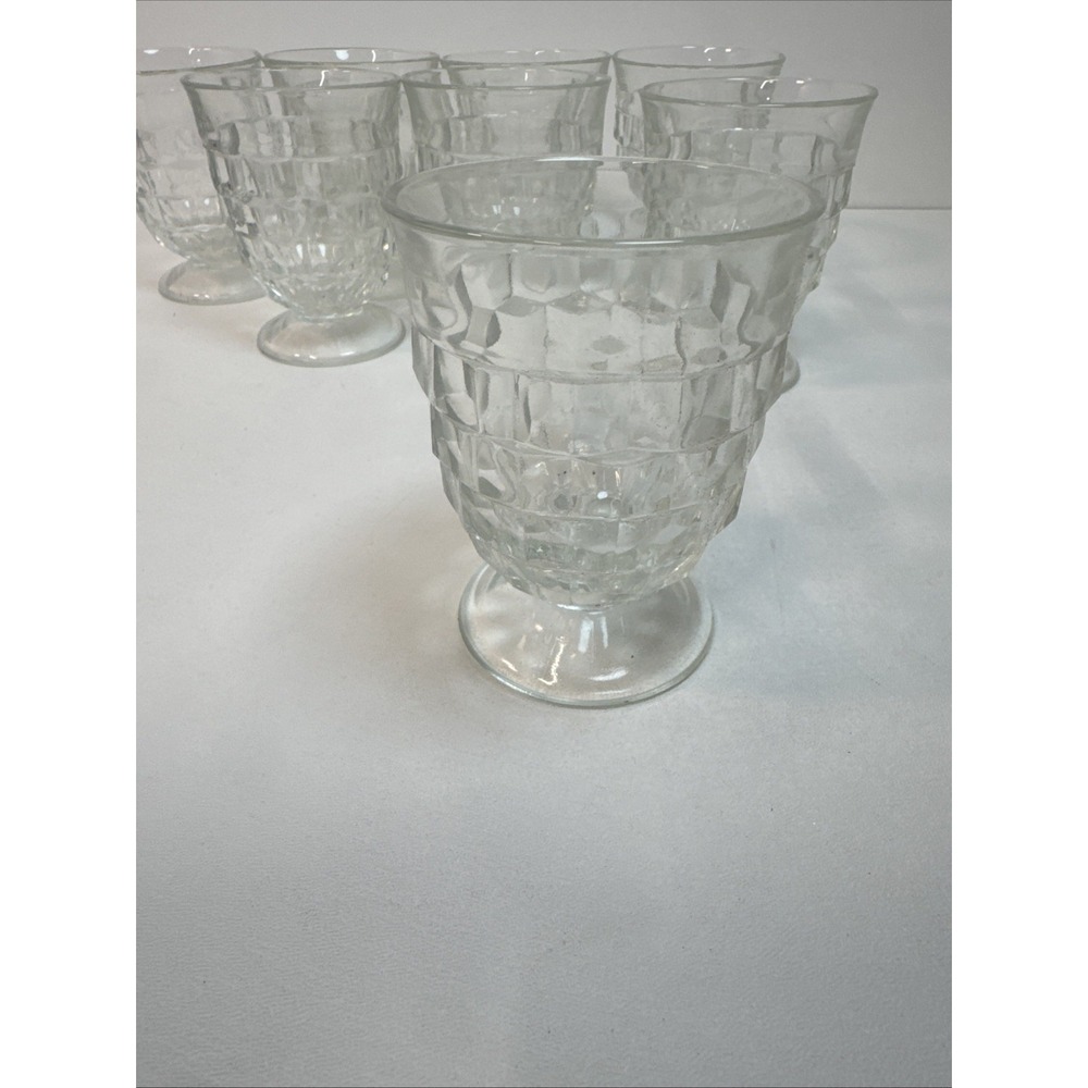Whitehall Clear Colony Footed Tumbler Drinking Glasses Cube Design Vtg Set of 8‎